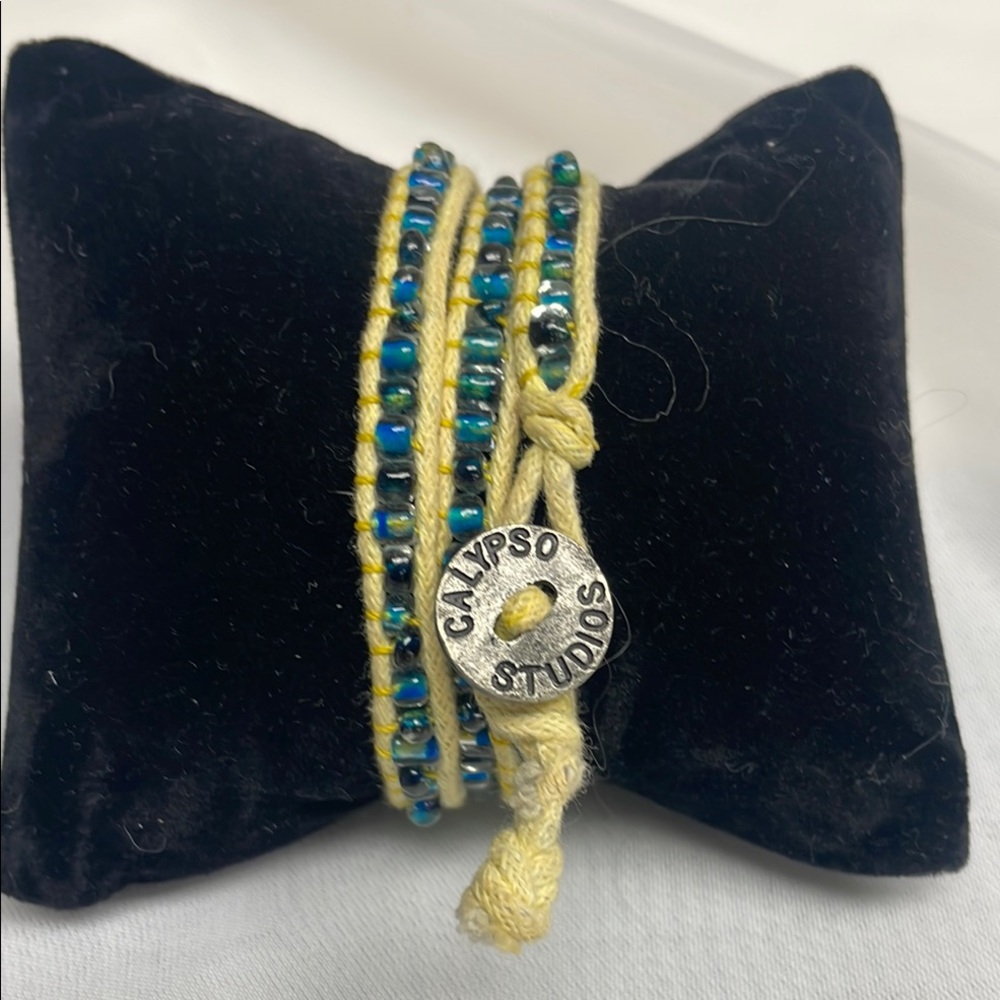 Calypso Studios Yellow and Blue Beaded Wrap Bracelet